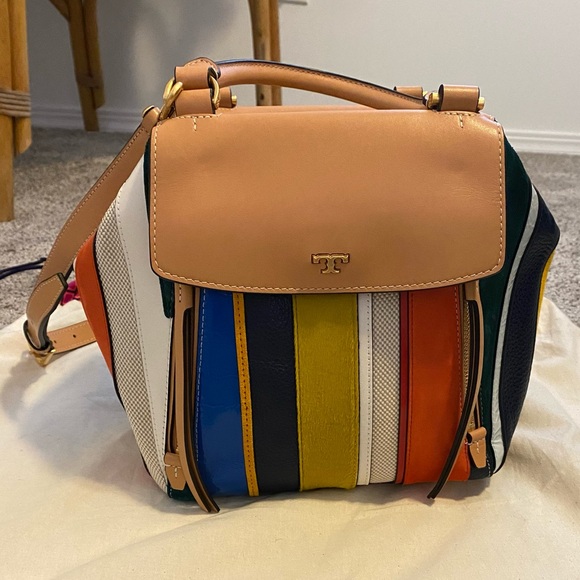 Tory Burch Half Moon Balloon Striped Satchel - Picture 4 of 14